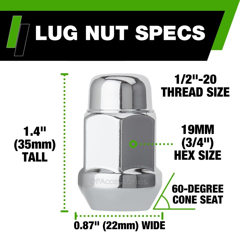 DPAccessories Chrome 1/2-20 Lug Nuts | Closed End Bulge Acorn | 36mm (1.4") Tall | 19mm (3/4") Hex | Set of 24 | D3112-HT-2305/24 - Image 2